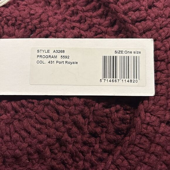 Ganni burgundy cotton crocheted knit beret  embellished silver rings main image 2
